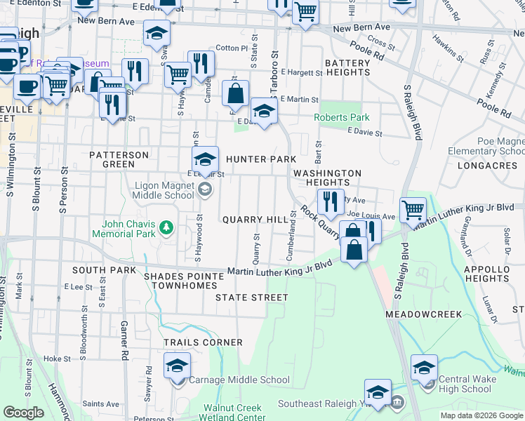 map of restaurants, bars, coffee shops, grocery stores, and more near 650 Coleman Street in Raleigh