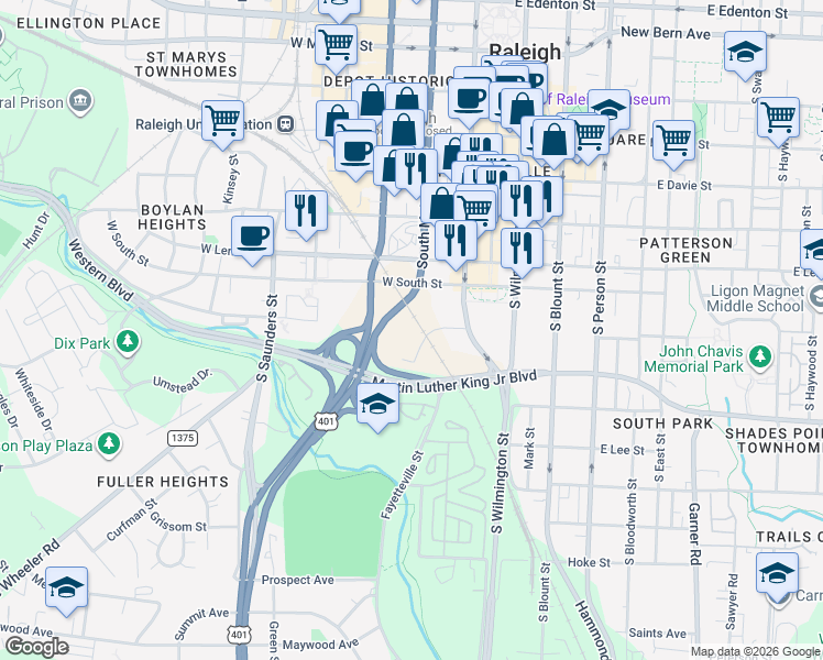 map of restaurants, bars, coffee shops, grocery stores, and more near 120 Candle Court in Raleigh