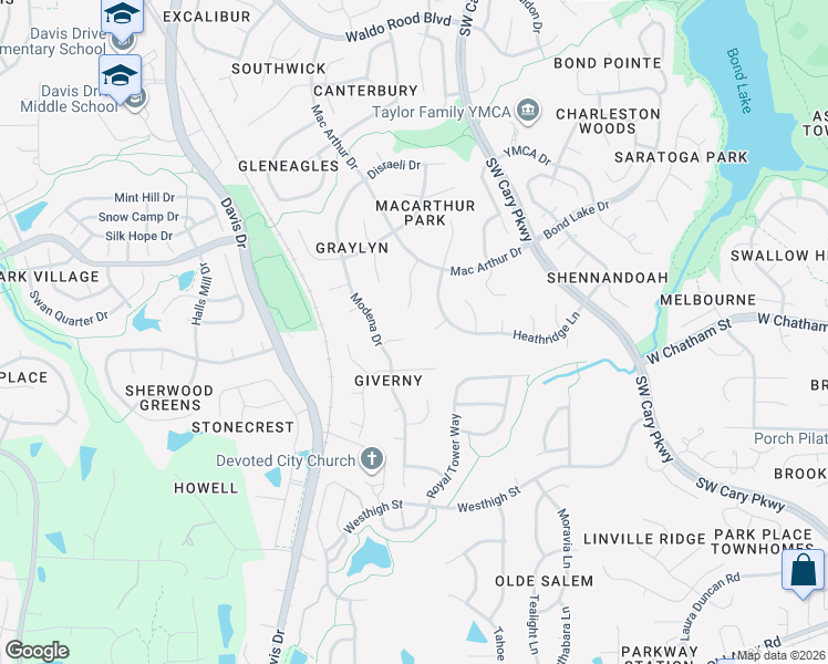 map of restaurants, bars, coffee shops, grocery stores, and more near 105 Mont De Sion Drive in Cary