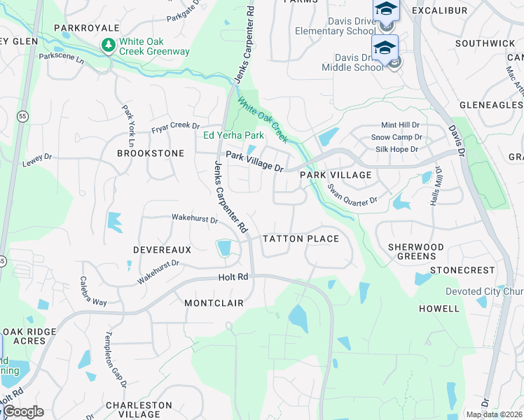 map of restaurants, bars, coffee shops, grocery stores, and more near 105 Attmore Way in Cary