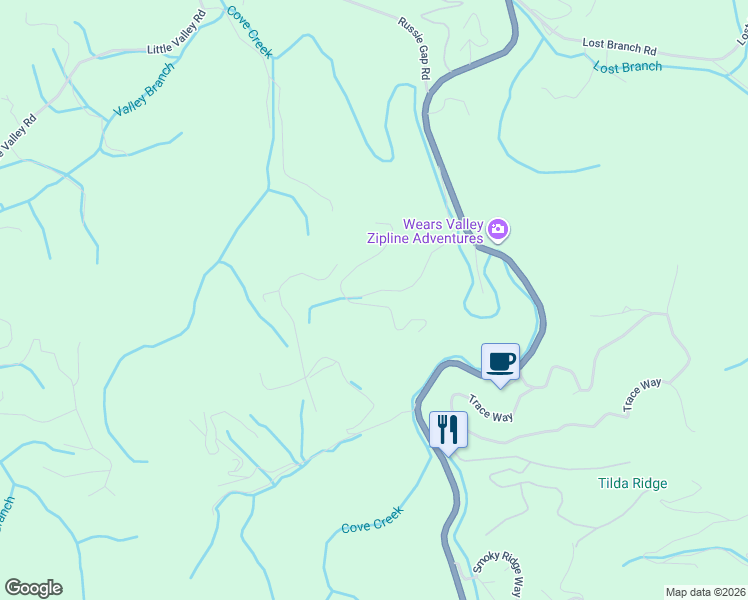 map of restaurants, bars, coffee shops, grocery stores, and more near 3380 Cove Creek Way in Pigeon Forge
