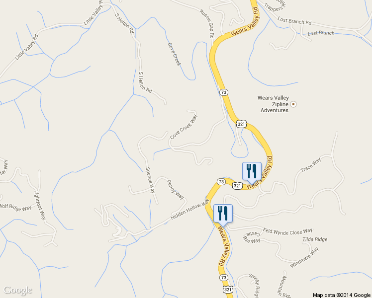 map of restaurants, bars, coffee shops, grocery stores, and more near 3380 Cove Creek Way in Pigeon Forge