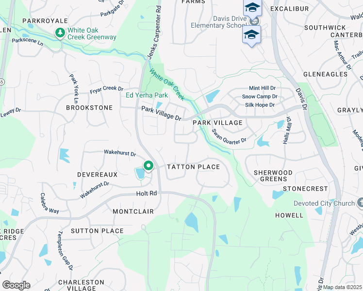 map of restaurants, bars, coffee shops, grocery stores, and more near 106 Billingrath Turn Lane in Cary
