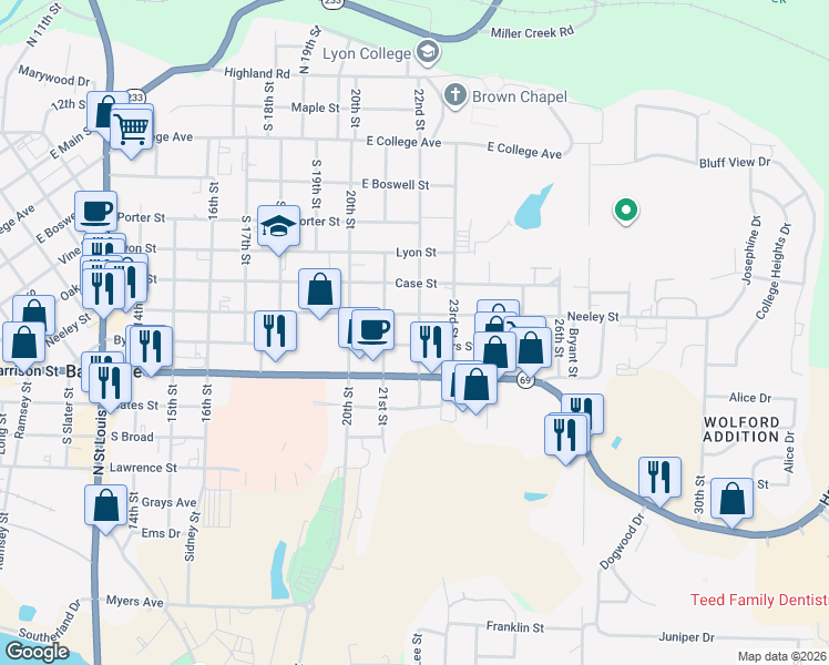 map of restaurants, bars, coffee shops, grocery stores, and more near 890 22nd Street in Batesville