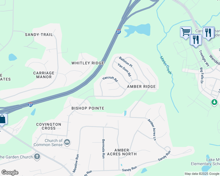 map of restaurants, bars, coffee shops, grocery stores, and more near 1009 Gelfield Road in Knightdale