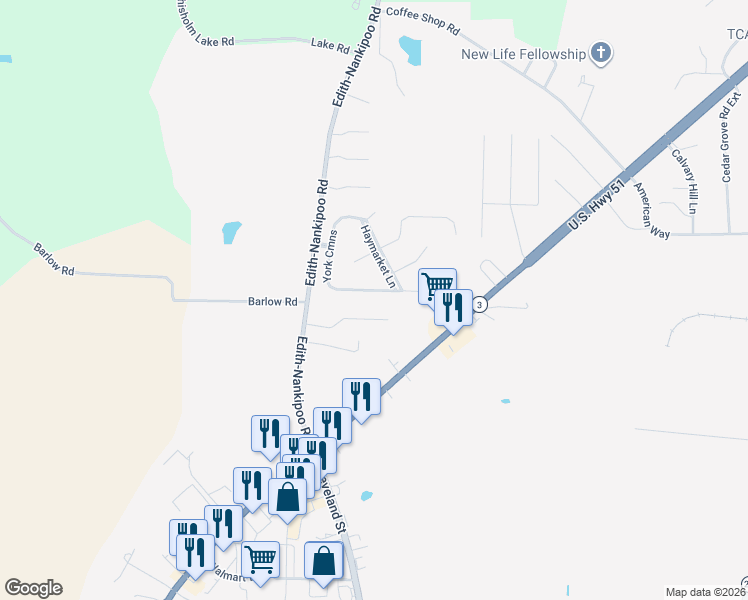 map of restaurants, bars, coffee shops, grocery stores, and more near 288 Jenny Cove in Ripley