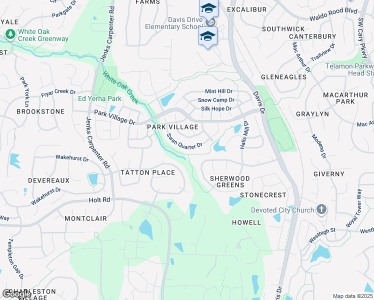 map of restaurants, bars, coffee shops, grocery stores, and more near 121 Swan Quarter Drive in Cary