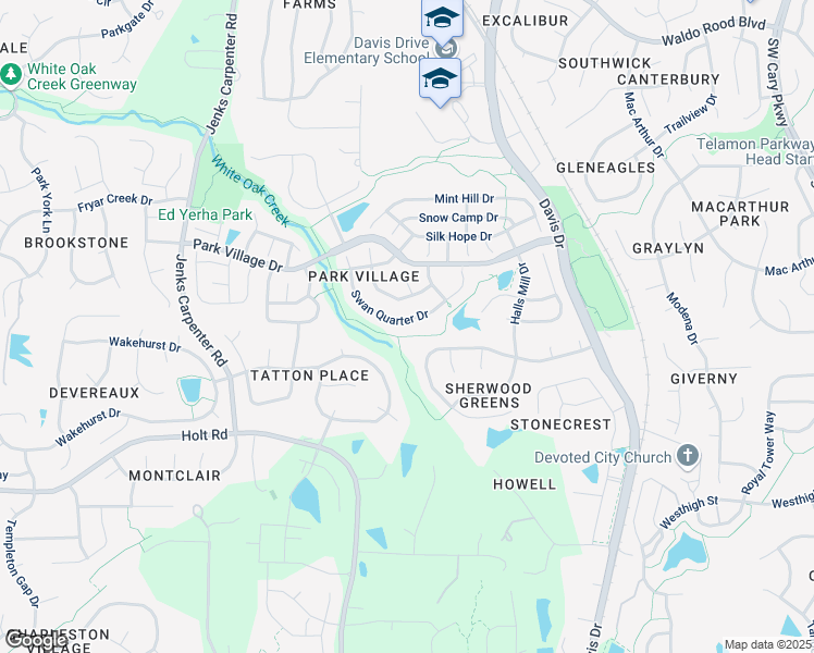 map of restaurants, bars, coffee shops, grocery stores, and more near 117 Swan Quarter Drive in Cary