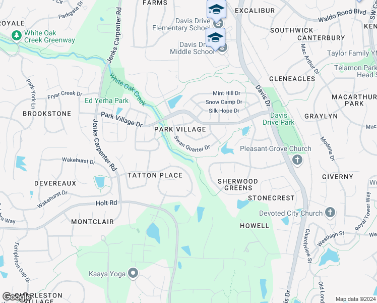 map of restaurants, bars, coffee shops, grocery stores, and more near 125 Swan Quarter Drive in Cary