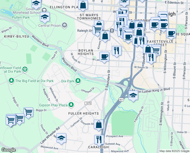 map of restaurants, bars, coffee shops, grocery stores, and more near 703 Dorothea Drive in Raleigh