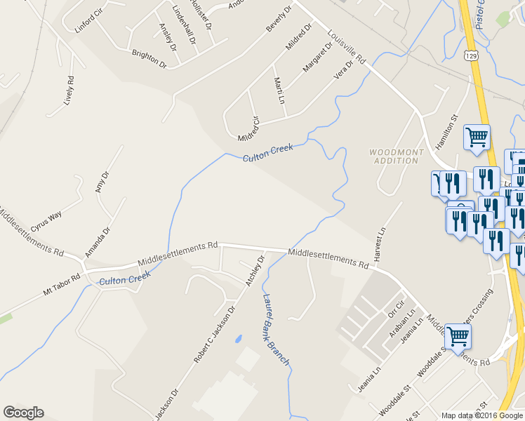 map of restaurants, bars, coffee shops, grocery stores, and more near 1314 Middlesettlements Road in Maryville