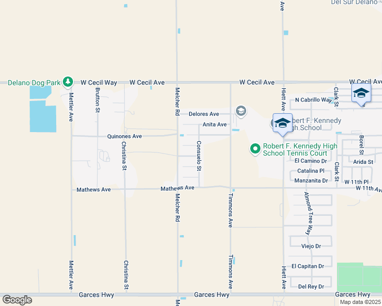 map of restaurants, bars, coffee shops, grocery stores, and more near 816 Maria Way in Delano
