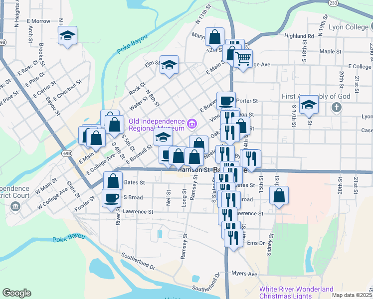 map of restaurants, bars, coffee shops, grocery stores, and more near 500-598 S 8th St in Batesville