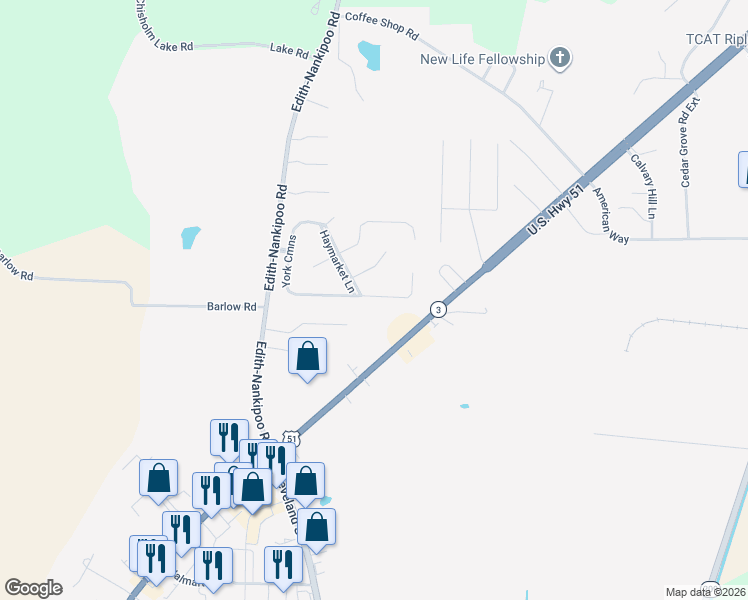 map of restaurants, bars, coffee shops, grocery stores, and more near 340 Jenny Cove in Ripley