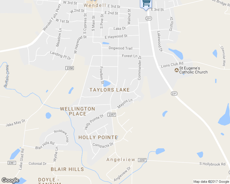 map of restaurants, bars, coffee shops, grocery stores, and more near 645 Commander Drive in Wendell