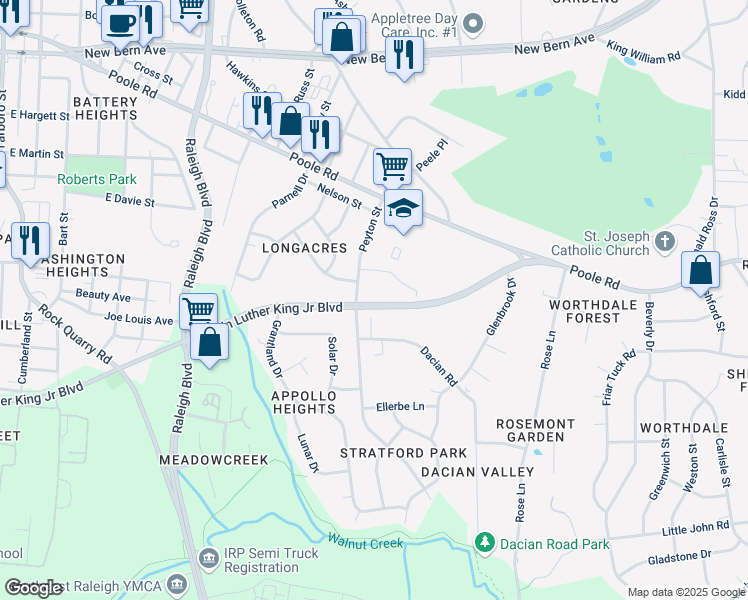 map of restaurants, bars, coffee shops, grocery stores, and more near in Raleigh
