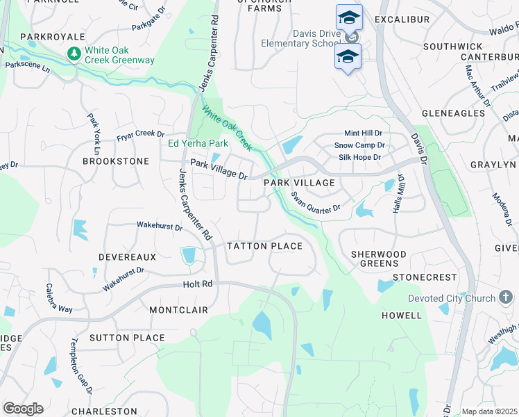 map of restaurants, bars, coffee shops, grocery stores, and more near 301 Old Dock Trail in Cary