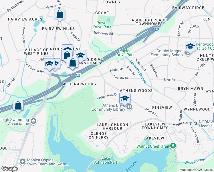 map of restaurants, bars, coffee shops, grocery stores, and more near 1209 Athens Drive in Raleigh