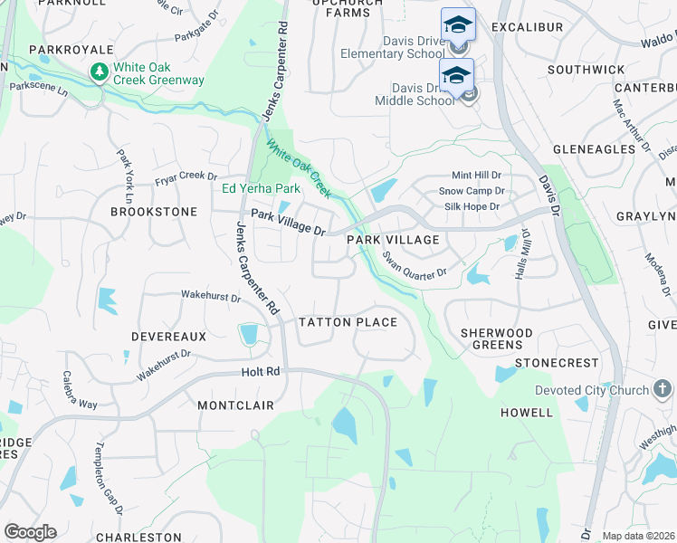 map of restaurants, bars, coffee shops, grocery stores, and more near 102 New Holland Place in Cary