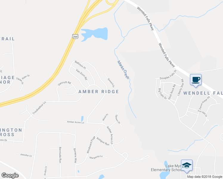 map of restaurants, bars, coffee shops, grocery stores, and more near 5809 Seward Drive in Knightdale