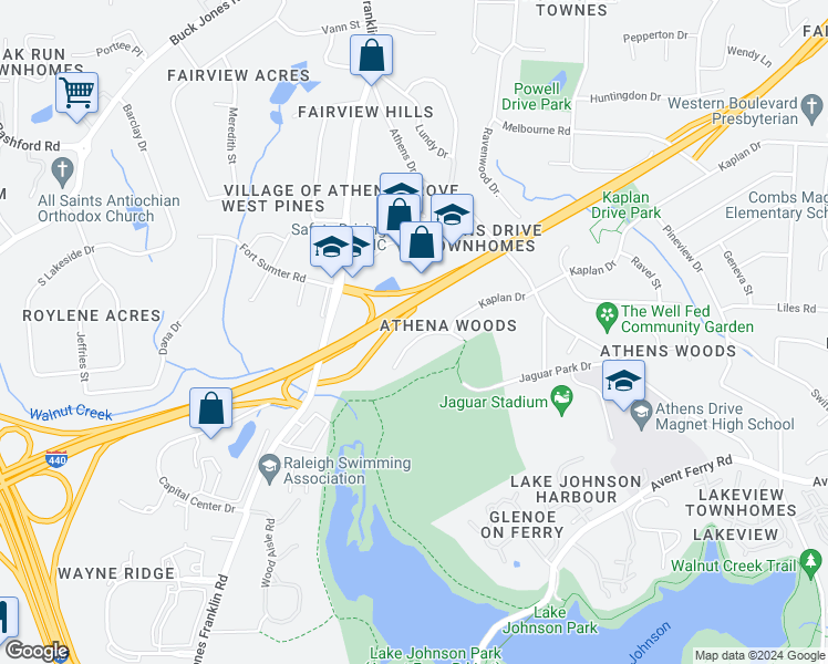 map of restaurants, bars, coffee shops, grocery stores, and more near 5620 Thea Lane in Raleigh