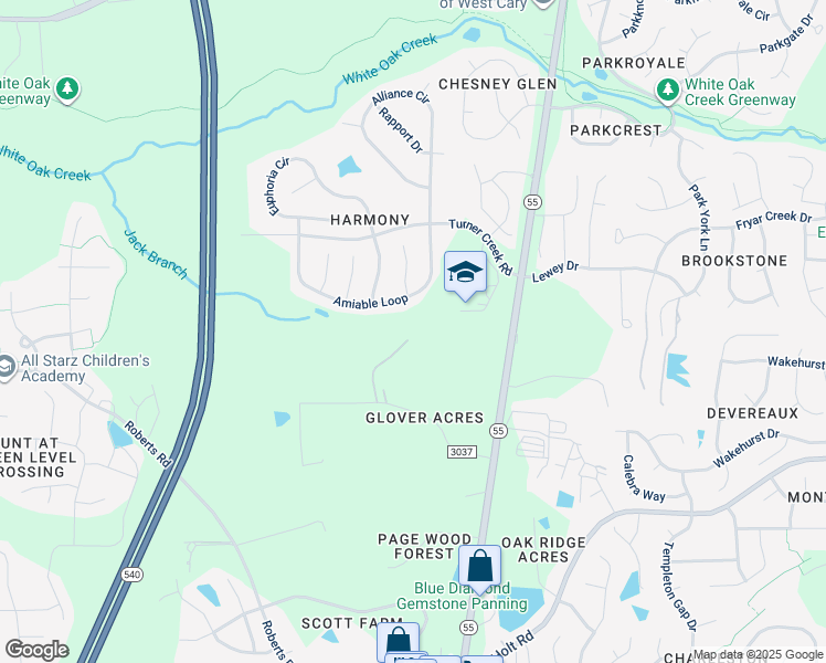 map of restaurants, bars, coffee shops, grocery stores, and more near 6944 Wade Drive in Cary