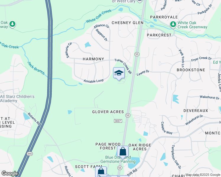 map of restaurants, bars, coffee shops, grocery stores, and more near 6944 Wade Drive in Cary