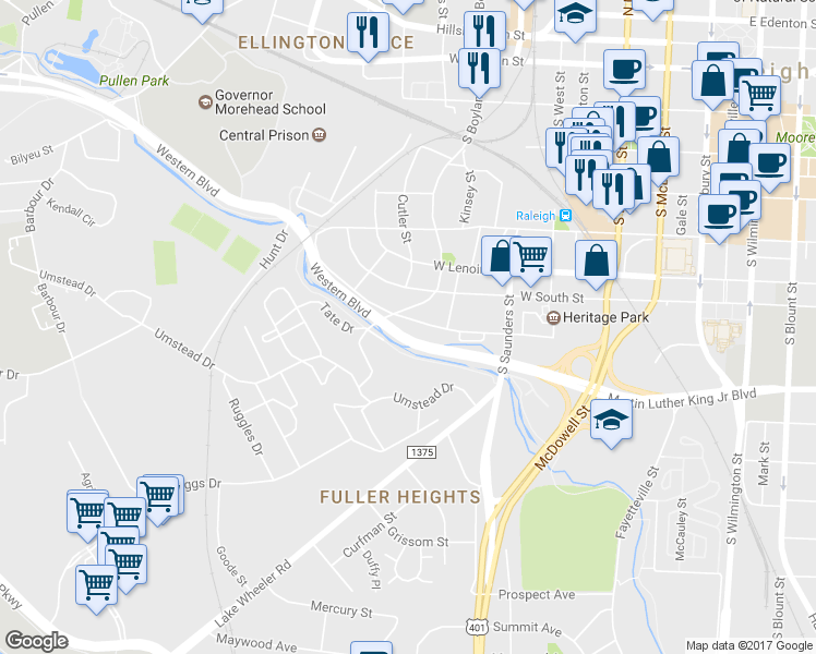 map of restaurants, bars, coffee shops, grocery stores, and more near 728 South Boylan Avenue in Raleigh
