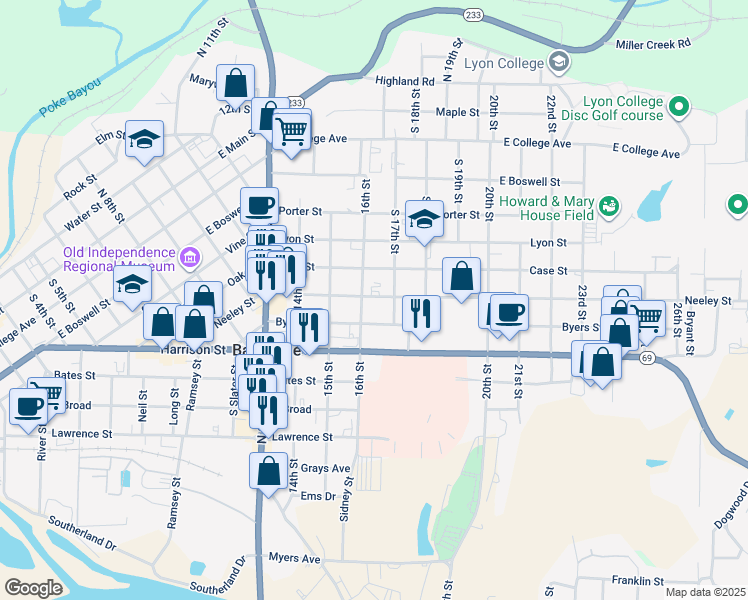 map of restaurants, bars, coffee shops, grocery stores, and more near 761 Sidney Street in Batesville