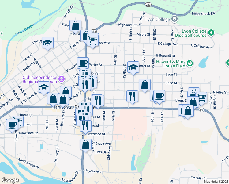 map of restaurants, bars, coffee shops, grocery stores, and more near 761 Sidney Street in Batesville