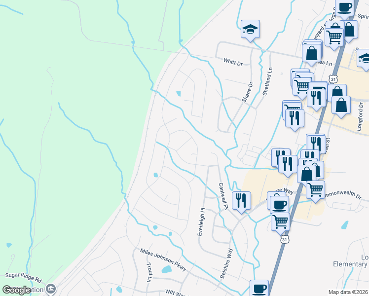 map of restaurants, bars, coffee shops, grocery stores, and more near 7022 Salmon Run in Spring Hill