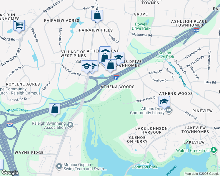map of restaurants, bars, coffee shops, grocery stores, and more near 5616 Thea Lane in Raleigh