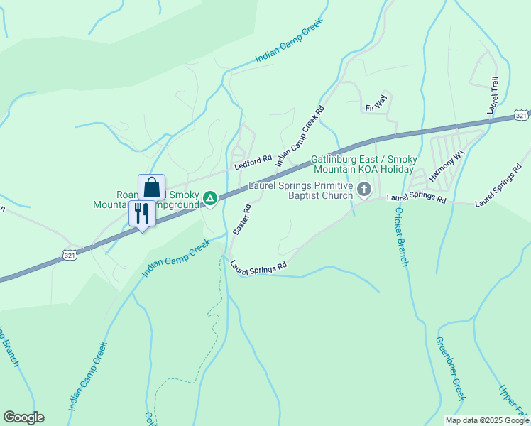 map of restaurants, bars, coffee shops, grocery stores, and more near 120 Baxter Road in Cosby