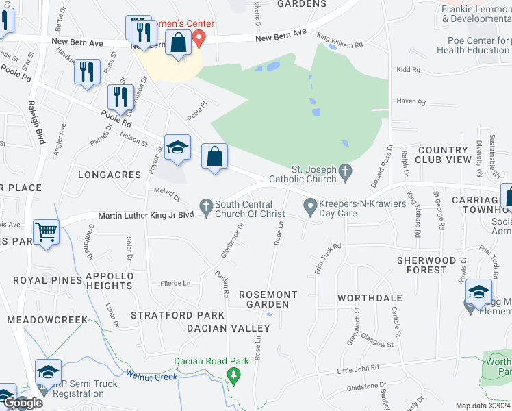 map of restaurants, bars, coffee shops, grocery stores, and more near 423 Glenbrook Drive in Raleigh