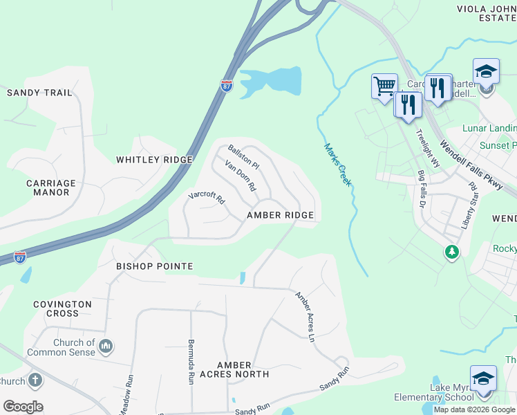 map of restaurants, bars, coffee shops, grocery stores, and more near 3009 Van Dorn Road in Knightdale