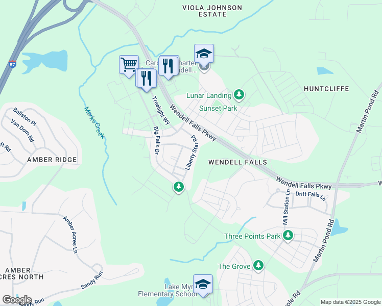map of restaurants, bars, coffee shops, grocery stores, and more near 1901 Bright Kannon Way in Wendell