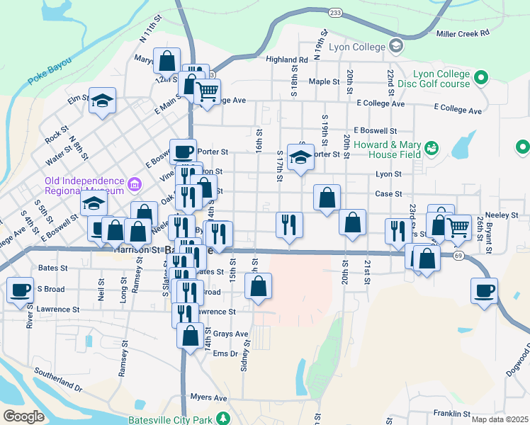 map of restaurants, bars, coffee shops, grocery stores, and more near 761 Sidney Street in Batesville