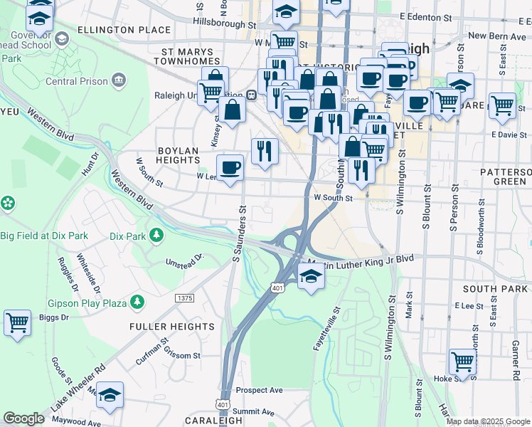 map of restaurants, bars, coffee shops, grocery stores, and more near 416 Dorothea Drive in Raleigh