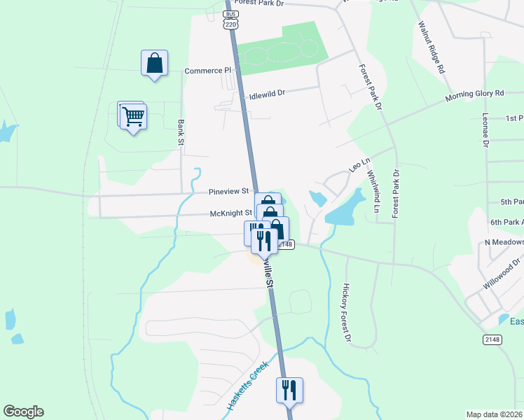 map of restaurants, bars, coffee shops, grocery stores, and more near 2426 North Fayetteville Street in Asheboro