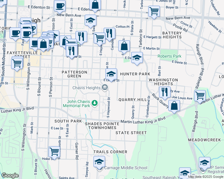 map of restaurants, bars, coffee shops, grocery stores, and more near 706 East Lenoir Street in Raleigh