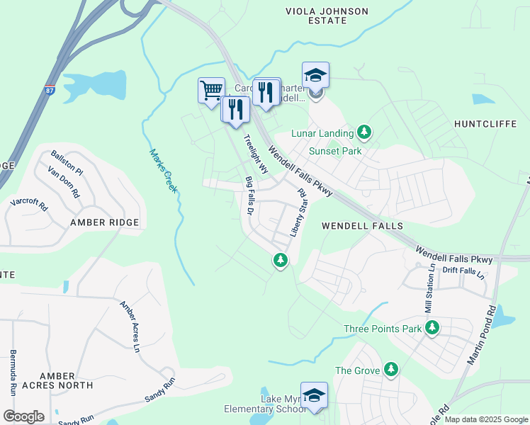 map of restaurants, bars, coffee shops, grocery stores, and more near 2016 Cotton Barn Court in Wendell