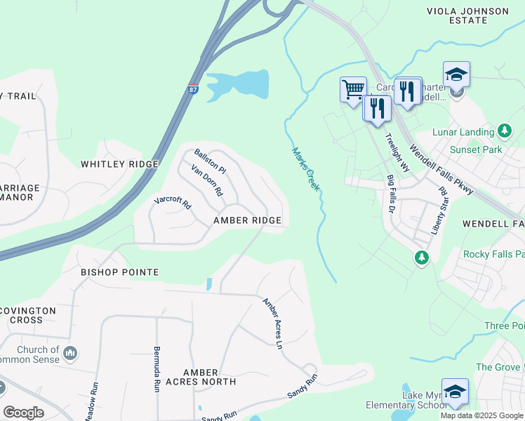 map of restaurants, bars, coffee shops, grocery stores, and more near 5837 Presentation Street in Knightdale