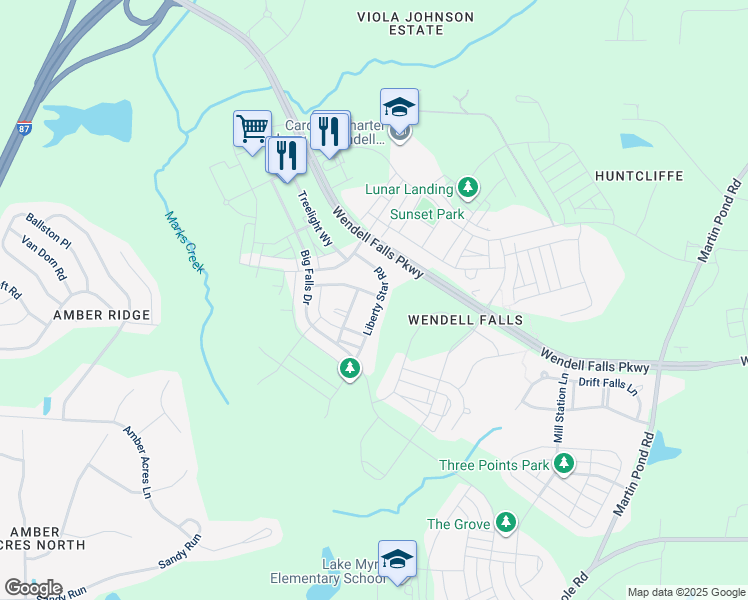 map of restaurants, bars, coffee shops, grocery stores, and more near 1901 Bright Kannon Way in Wendell