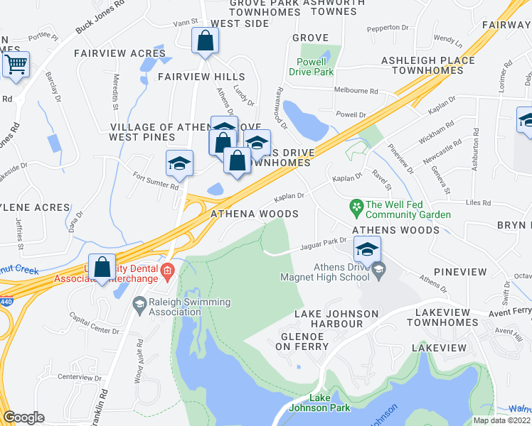 map of restaurants, bars, coffee shops, grocery stores, and more near 5525 Kaplan Drive in Raleigh