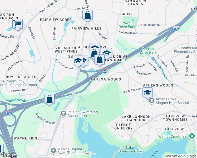 map of restaurants, bars, coffee shops, grocery stores, and more near 5620 Thea Lane in Raleigh