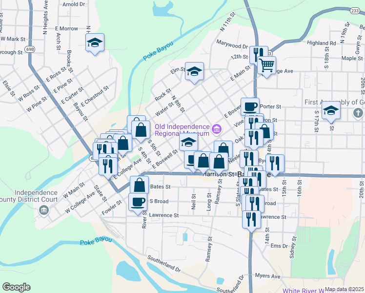 map of restaurants, bars, coffee shops, grocery stores, and more near 659 East Boswell Street in Batesville