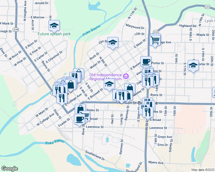 map of restaurants, bars, coffee shops, grocery stores, and more near 672 East Boswell Street in Batesville