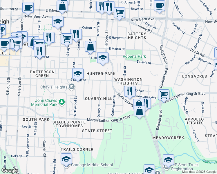 map of restaurants, bars, coffee shops, grocery stores, and more near 617 Coleman Street in Raleigh