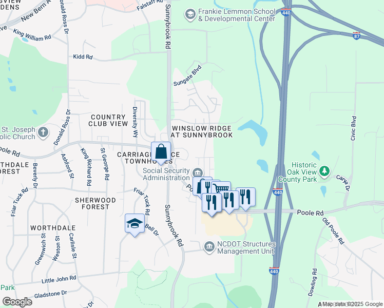 map of restaurants, bars, coffee shops, grocery stores, and more near 813 Samuel Street in Raleigh