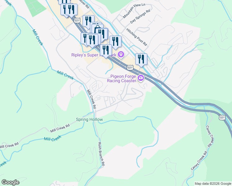 map of restaurants, bars, coffee shops, grocery stores, and more near 4320 Conner Dr in Sevierville